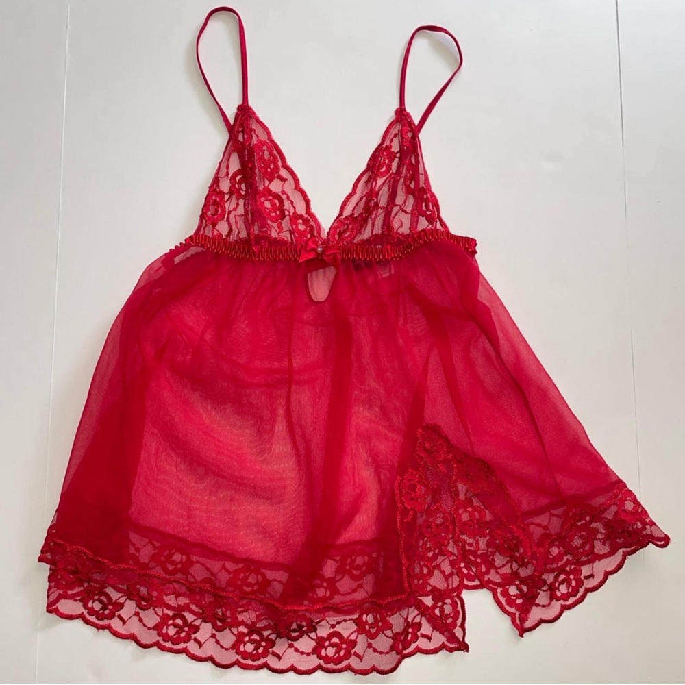 Elegant Red Lace Babydoll Lingerie Frederick’s of Hollywood